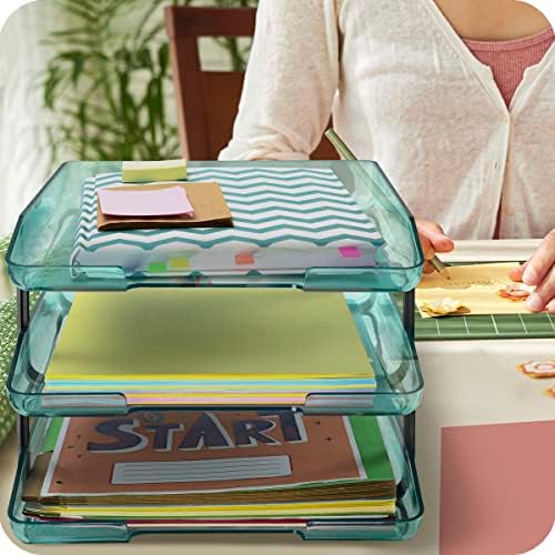 Acrimet Traditional 3 Tier Letter Tray, Front Load Design, A4 Letter Size, Desktop Organizer (Plastic) (Clear Green Color) - Image 4