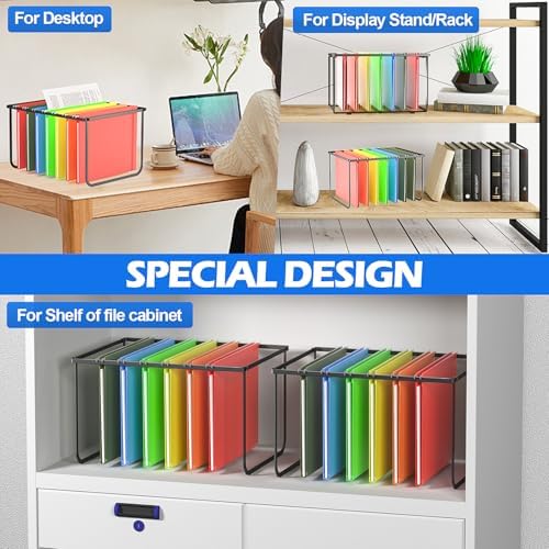 2 Packs Legal/Letter Size Hanging File Folder Frame, Desk Organizer Destop Files Frame, Hanging Folder Holder/Rack for Filing Cabinet File Drawer, 14.5"D x 11.8"W x 9.2"H , Black - Image 5