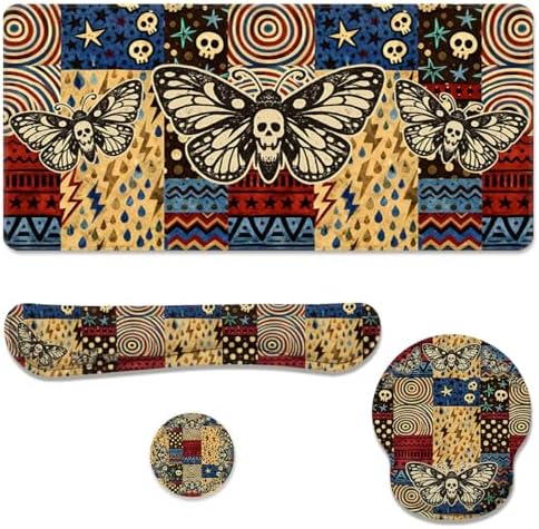 Skull Butterfly Desk Mat Set Vintage Patchwork Large Mouse Pad with Wrist Rest 4in1 Desk Mat for Desktop Ergonomic Computer Desk Arm Wrist Anti-Slip Computer Ergonomic Mouse Pad Home Office Gaming by Unknown