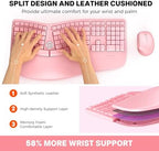 MEETION Ergonomic Keyboard Mouse Combo, Split Design, Vertical Mouse, Pink - Image 2