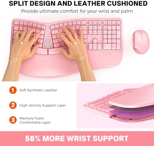 MEETION Ergonomic Keyboard Mouse Combo, Split Design, Vertical Mouse, Pink - Image 2