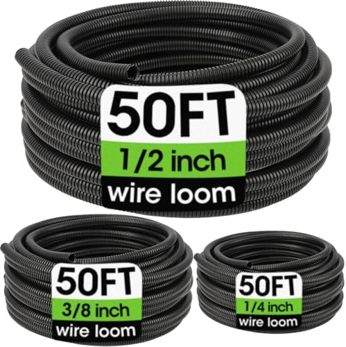 Wire Loom 1/4", 1/2", 3/8 Inch x 50 FT, Split Wire Loom Tubing Wire Conduit, Cable Sleeves Bulk Flexible Electrical Conduit Protective kit by YesBes