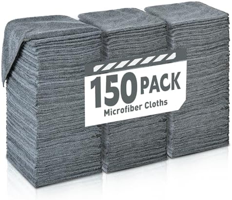 Gray Microfiber Cleaning Cloths Bulk Pack-150 Pack, Microfiber Towels Bulk by TEAWOO