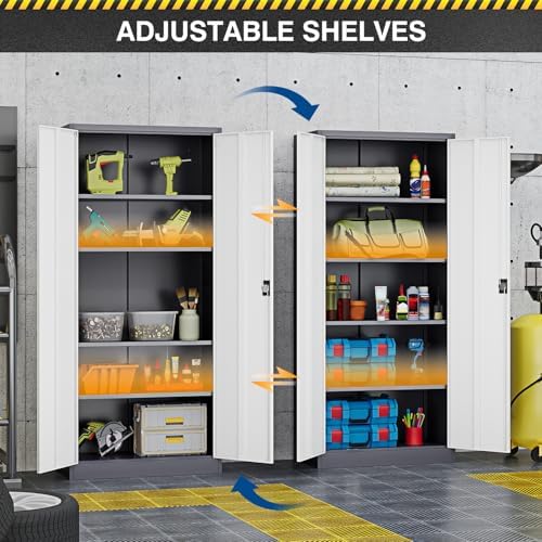 Fesbos Metal Storage Cabinet-72” Tall Steel File Cabinets with Lockable Doors and Adjustable Shelves-White&Gray Steel Storage Cabinet for Home Kitchen, Office, Garage - Image 5