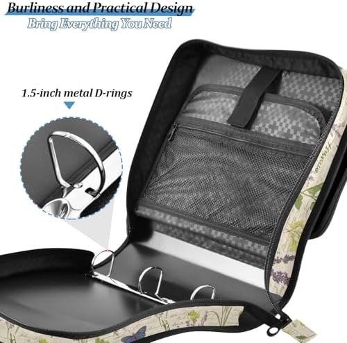 3-Ring Zipper Binder with Shoulder Strap Zip-Up Expanding File Folder Organizer Storage Fireproof Accordion Trapper Keeper Home School Office Three Butterfly (Handwritten Dragonfly Butterfly) - Image 5