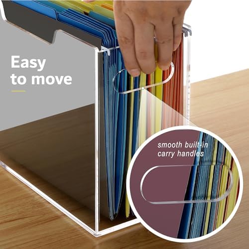 DINGHUO Acrylic File Folder Organizer, Hanging File Organizer Box, File Holder with Handles for Letter Size, Clear File Box Desktop Folder Storage for Office Home Work -1 Pack - Image 6