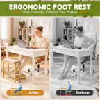 Two-Tier Bamboo Desk Footrest, Adjustable Ergonomic Leg Rest with Cushion - Image 2
