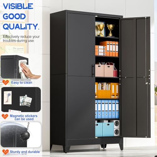 GAIOUS 79" Tall Metal Pantry Storage Cabinet with Lock, File Cabinet Black - Image 3