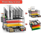 Marbrasse Desk organizer with Drawer, 4-Tier Mesh File Organizer with 5 Vertical File Holders and 2 Pen Holders, Multifunction Desktop Organizer,Desk Organizers and Accessories for Home Office - Image 4