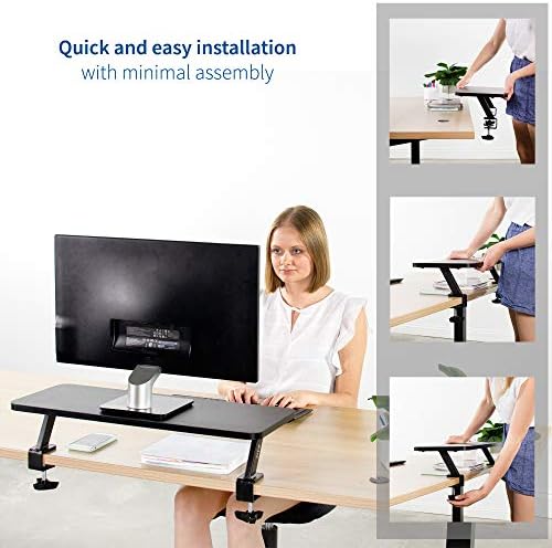 VIVO Black Clamp-on Small 26 inch Ergonomic Desk Shelf, Single Computer Monitor Stand Riser - Desk Organizer Holds 1 Screen or Laptop STAND-SHELF24B - Image 4