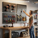 Black Peg Board Wall Organizer Heavy Duty Metal 4 Pegboard - Image 2