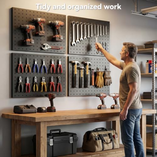 Black Peg Board Wall Organizer Heavy Duty Metal 4 Pegboard - Image 2