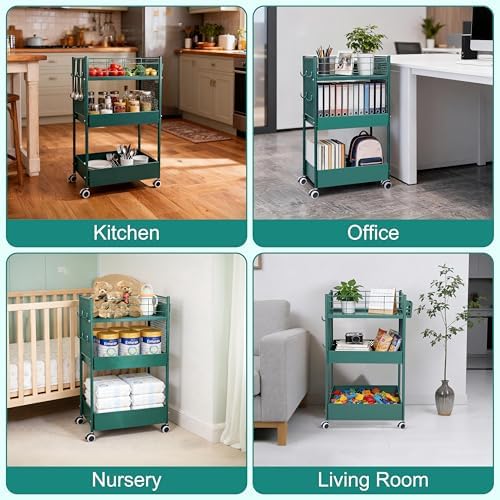 3 Tier Rolling Storage Cart Metal Utility Cart with Wheels - Image 7