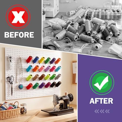 Xuhal 24 Pack Pegboard Spool Hooks for 1/4" Pegboard Organizer for Raft Embroidery Sewing 45 Degree Angled Spool Holder Quilting Craft Organizer Accessories for Thread Tape Paper Rolls(Black) - Image 4