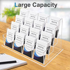 Clear Vertical Business Card Holder for Desk, Office Acrylic Business Card Display Holder Desktop Organizer Storage Cards Holders, Clear 4 Tiers 16 Pockets - Image 3