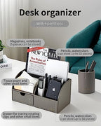 VLANDO 2 Pcs PU Leather Desk Caddy Set with Drawer,Pen Holder - Image 4