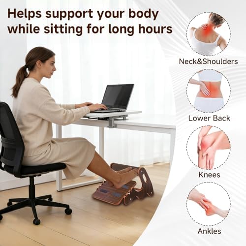 Wood Foot Rest for Under Desk at Work,Adjustable Rocking Foot Stool with 3 Height Positions,Soft Crossbar & Anti-Slip Surface, Ergonomic Wooden Footrest for Improved Posture, Home & Office - Image 2