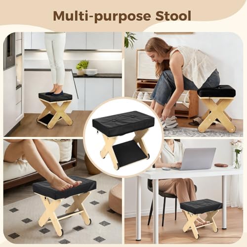 Double Step Foot Rest Under Desk, Ergonomic Wood Foot Stool with PU Cushion Top, Desk Foot Rest for Office Chair, Under Desk Footrest Stool for Work, Leg Rest Support (Natural Wood) - Image 6