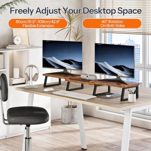 HOOBRO Dual Monitor Stand Riser, Computer Monitor Stand for PC,Rustic Brown - Image 3
