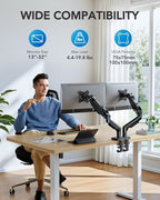 HUANUO FlowLift™ Dual Monitor Stand, Fully Adjustable Gaming Monitor Desk Mount for 13–32″ Computer Screens, Full Motion VESA 75x75/100x100 with C-Clamp & Grommet Base, Each Arm Holds 4.4 to 19.8 lbs - Image 2