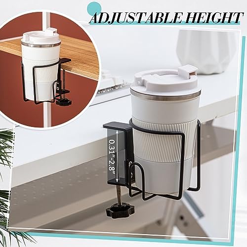 Hicarer 3 Pcs Large Desk Cup Holder, Clip on Table Cup Holder, Anti-Spill Drink for Lawn Chair, Horizontal or Vertical Mount, Black - Image 3