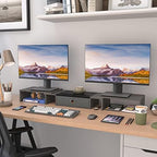 WESTREE Triple Dual Monitor Stand Riser with Drawer,Extra Large Adjustable for 2~3 Monitors,Solt for Phone & Tablet, Desktop Organizer Stand for Computer,Laptop,Printer,TV - Image 4