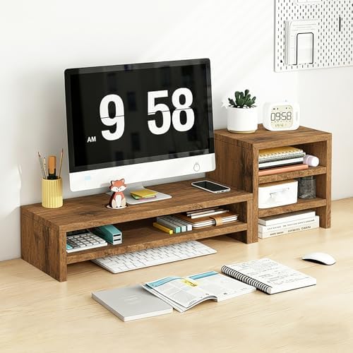 Solid Wood Monitor Stand Riser & Laptop Stand Desk Organizer - Office Accessories for PC Workspace, Computer Organization, Countertop Hutch Flamed Wood Combination 2 by Unknown