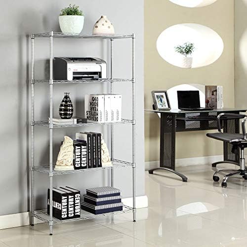 5 Tier Storage Racks Shelving, Heavy Steel Pantry Shelves, Adjustable Wire Shelving Rack, Suitable for Garage, Kitchen, Bathroom, Office, 29" W x 13.4" D x 59" H, Chrome - Image 4