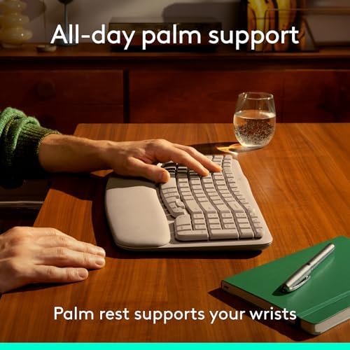 Logitech Wave Keys Ergonomic Wireless Keyboard with Palm Rest - Sand - Image 4