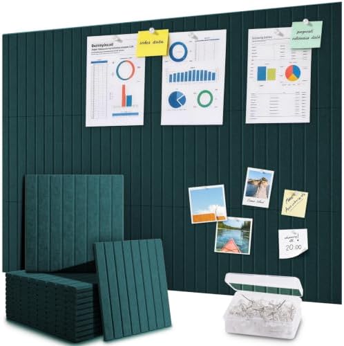 48" x 36" Large Cork Bulletin Board Tiles, Peel and Stick Felt Wall Panels for Vision, Message Center, Picture and Prayer Board for Office, Dorm, Room and Desk Decor(Pine Green) by faainit