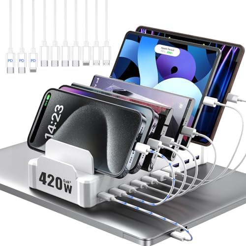 Zobirez 420W 10-Port Fast USB Charging Station for Multiple Devices, White by Zobirez