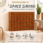 48 Drawer Wood Storage Organizer, Stackable Apothecary Cabinet with Brass Handles & Label Holders, Modular Card Catalog Drawer Chest for Crafts, Hardware, Beads, Spices, Office Desk - Image 2