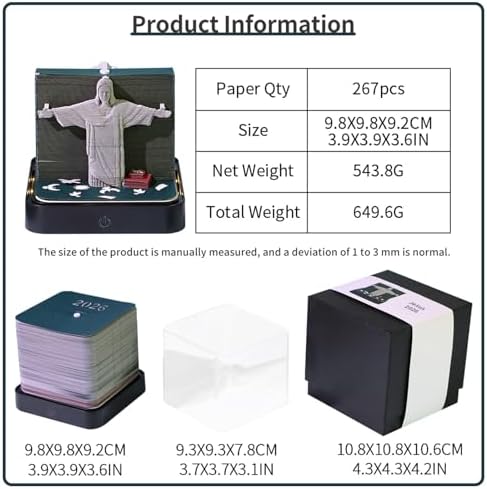 3D Calendar 2027 With LED Lights,3D Desk Calendar Memo Pad 2027,3D Art Calendar Memo Pad 2027,Jesus Tear-Off Paper Sculpture Desk Calendar,3D Paper Art Notepad,Christian Desktop Decoration,New Year,Christmas Gift(Jesus) - Image 2