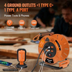 Extension Cord Storage Reel with 4-Grounded Outlet & 2 USB Port, 15A Circuit Breaker, Heavy Duty Open Cord Reel for 12/3,14/3 Gauge Power Cord, Hand Wind Retractable,ETL Listed Orange G85CR06 - Image 5