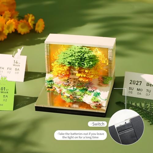 3D Calendar 2027,3D Memo Pad Time Piece Calendar 2027 Creative Desk Calendar Art Paper Sculpture Tree House, 2027 Tear Off Calendar DIY Decorative Gift - Image 4