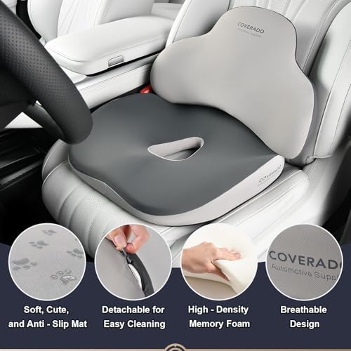 Coverado Car Seat Cushion and Lumbar Support Pillow, Memory Foam Ergonomic Back Support Driving Seat Cushion for Sciatica, Tailbone, Back Pain, Non-Slip Washable Cushion for Car, Driver, Office - Image 5