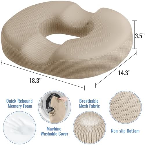 CloudBliss Donut Pillow Stadium Seat Cushion for Tailbone Pain Relief and Hemorrhoids, Memory Foam Seat Chair Cushion, Portable Seat Cushions for Bleachers, Car, Home & Office - Image 2