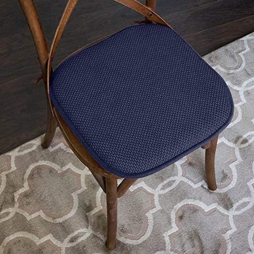 Sweet Home Collection Chair Cushion Memory Foam Pads with Ties Honeycomb Pattern Slip Non Skid Rubber Back Rounded Square 16" x 16" Seat Cover, 6 Pack, Navy 6 Pack - Image 2