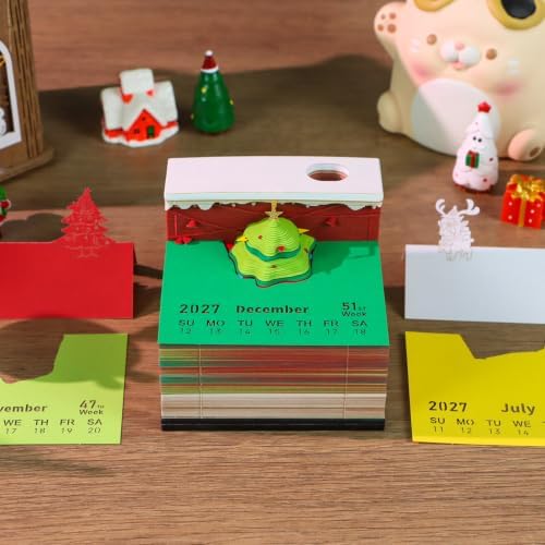 3D Calendar 2027, Tear-Away Desk Calendar, Paper Art Memo Pad, LED Light (Christmas A) - Image 2