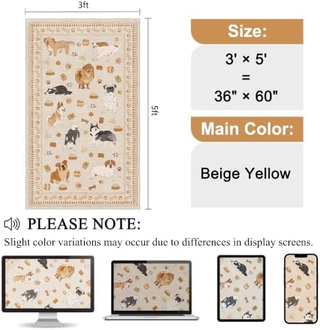 DUKINO 3x5 Rug, Washable Dog Bedroom Area Rug Soft Non Slip, Beige Yellow - Image 2