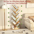 10 Tier Tree Book Shelf, Floor Standing Wood Bookshelf for Narrow Space - Image 4