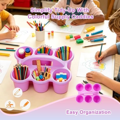 6 Pack Stackable Classroom Caddy with Handle, Pastel Multicolor - Image 3