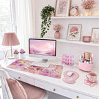 Pink Desk Decor Set of 7, PU Leather Desk Mat Set, Office Decor for Women - Image 4