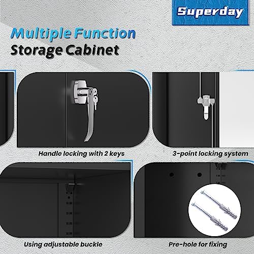 Superday 72" Lockable Steel Storage Cabinet, Locking Metal Storage Cabinets, Tall Black Cabinet with 2 Doors and 4 Adjustable Shelves for Garage, Home Office, Classroom, Pantry, File, Easy Assemble - Image 6