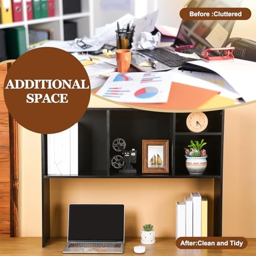 Briwooody Dorm Desk Hutch Desktop Bookshelf for College Office, Black - Image 6