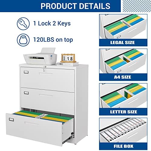 Fesbos Lateral File Cabinet with Lock, 3 Drawer Large Metal Filing Cabinet,Home Office Lockable Storage Cabinet for Hanging Files Letter/Legal/F4/A4 Size-Assembly Required - Image 5