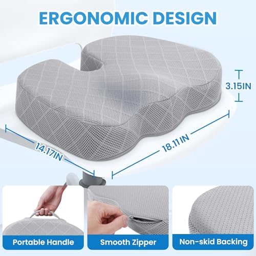 TushGuard Memory Foam Office Chair Seat Cushion - Light Grey, Large - Image 2