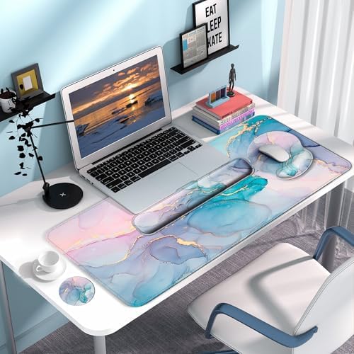 Desk Mat Set Keyboard and Mouse Pad with Wrist Rest Support - Image 4