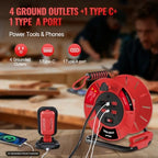 Extension Cord Storage Reel with 4-Grounded Outlet & 2 USB Port, 15A Circuit Breaker, Heavy Duty Open Cord Reel for 12/3,14/3 Gauge Power Cord, Hand Wind Retractable, ETL Listed Red R85CR06 - Image 5