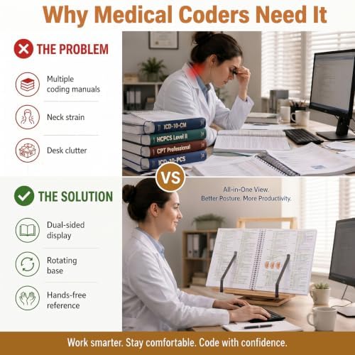 SiliFine Two Sided Rotating Medical Coding Book Stands for Reading Adjustable Books Holder with Page Clips for Thick Large Textbooks, Music Sheet, Recipe Books, Bible - Image 3